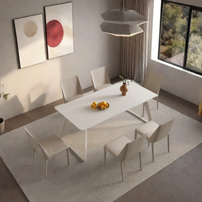 Ensemble de table de salle à manger en acier au carbone fritté blanc