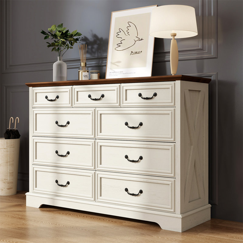 Commode rustique 9 tiroirs Gracie Oaks (52 po de largeur), Blanc