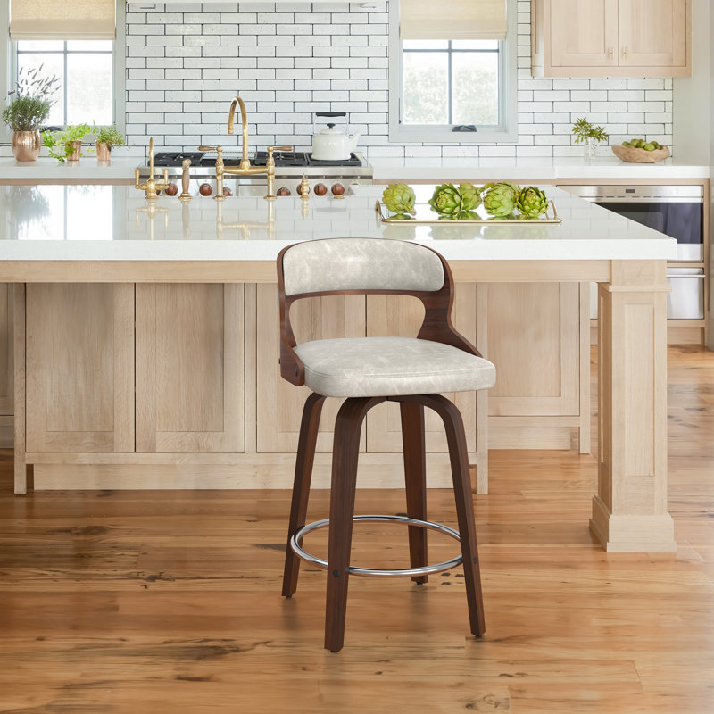 Carylon Swivel Upholstered Counter Stool, Light Beige