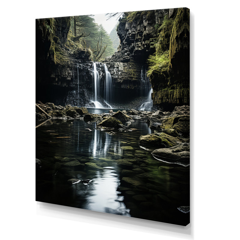 Cascade de reflets gris et verts - Paysages, art mural, salon, Toile tendue, H 20 po x l 12 po
