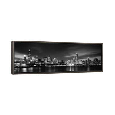 " Downtown Skyline At Night In B&W, Chicago, Cook County, Illinois "