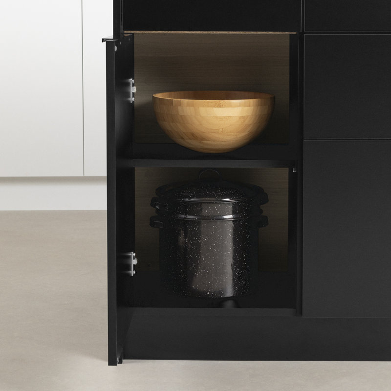 Îlot de cuisine Olio noir mat et faux marbre blanc