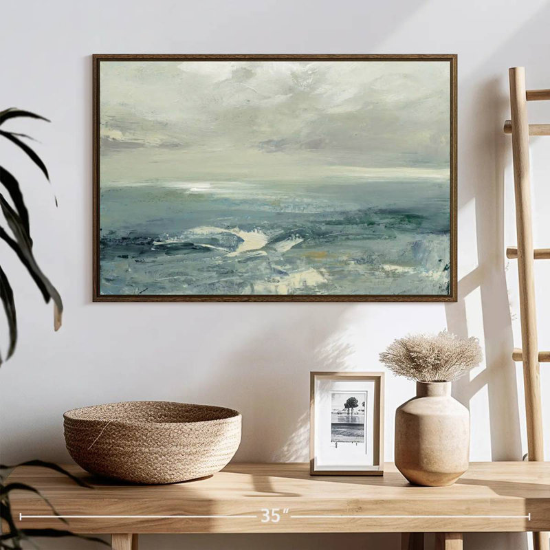 Vagues de plage d'été, 25 po x 17 po, Cadre flottant noyer