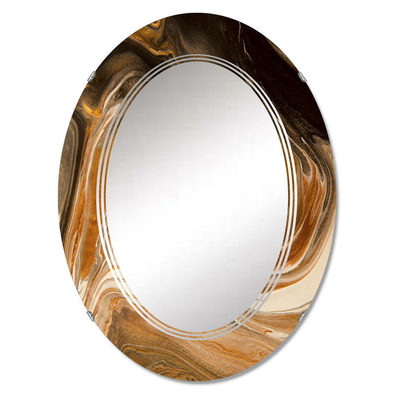 Marbre naturel sur terre teintes de couleur brune - Miroir mural moderne ovale, 30 po x 20 po