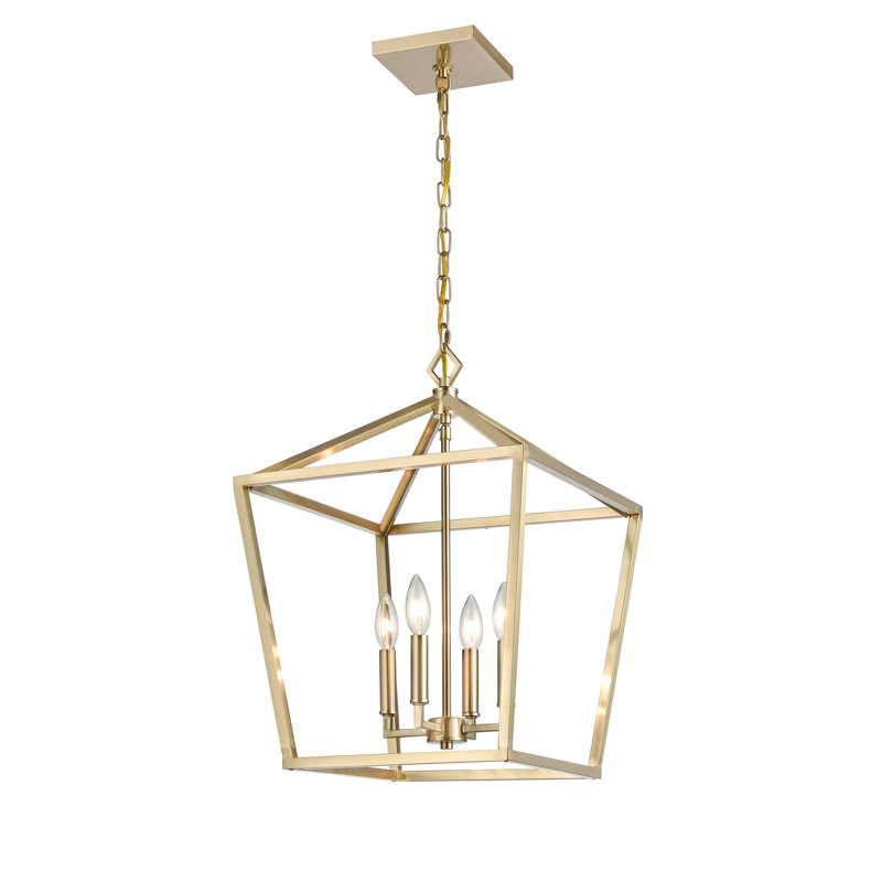 Poisson 4 - Light Dimmable Lantern Geometric Chandelier, 24" H x 16" W x 16" D, Gold