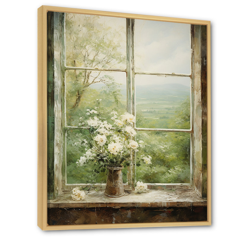 «Countryside Calm Blooms Farm Windows II - Farmhouse Windows», art mural, Cadre flottant brun, H 40 po x l 30 po x P 1,5 po