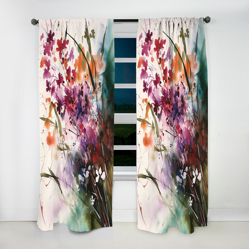 Olivo - Purple And White Flowers Bouquet Interpretation II - Traditional Velvet Curtain - 1 panel, 52" W x 84" L