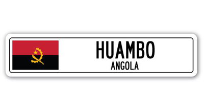 Plaque de rue en aluminium Huambo, drapeau de l'Angola