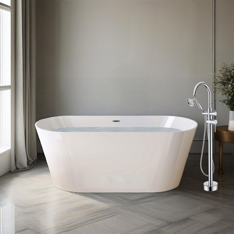 59" X 29.5" Acrylic Freestanding Bathtub, Stand Alone Soaking Tub, Toe-tap Chrome Drain, White