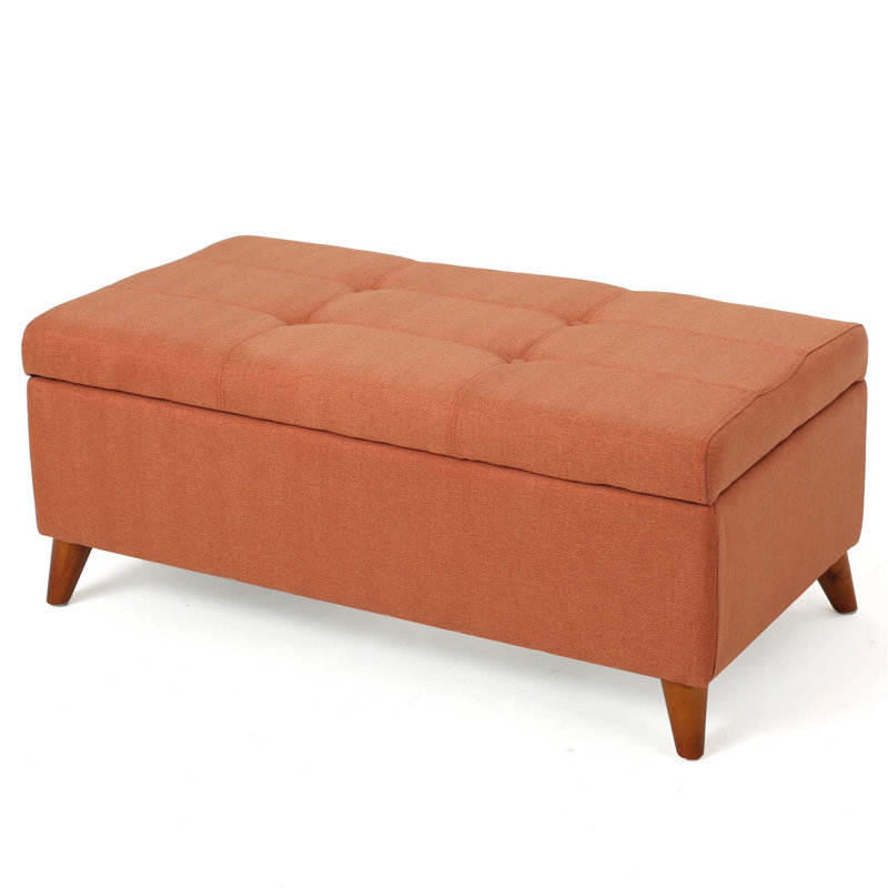 Tufted Ainsley Button Storage Ottoman Bench With Hinged Lid, Solid Wood Legs For Living Room & Bedroom