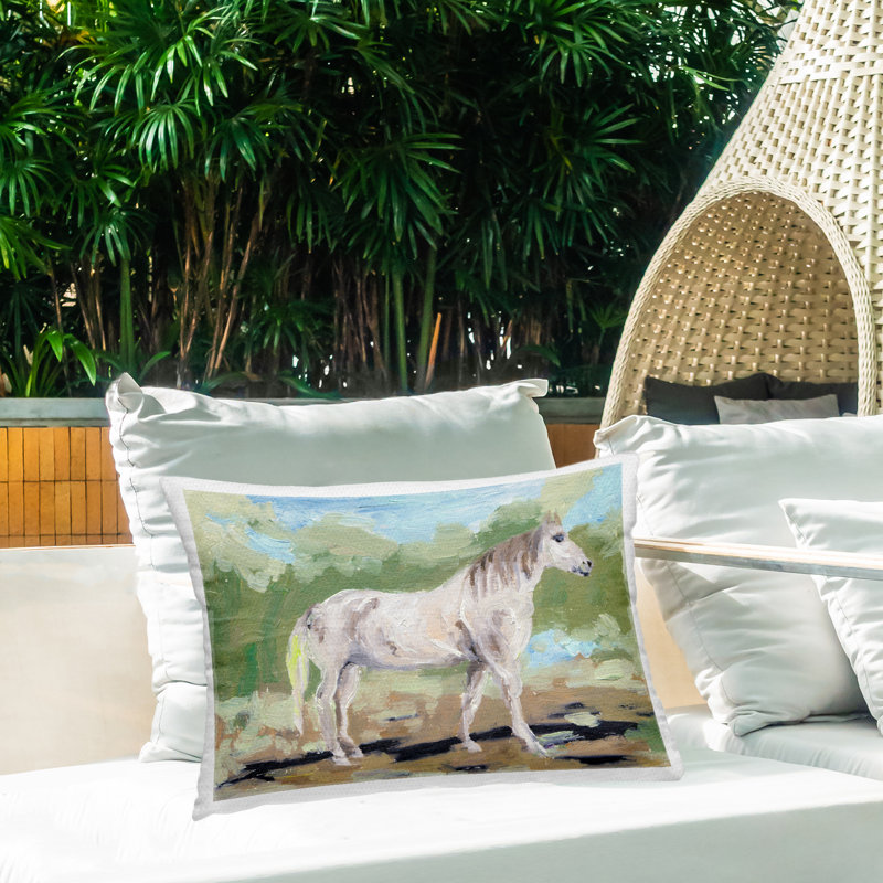 Coussin d'extérieur imprimé «A Quiet Gallop Horse» par Melissa Wang
