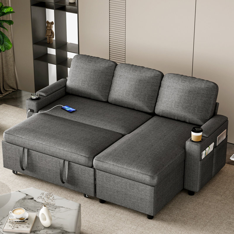3 Seater Fabric Sofa & Chaise, Grey Fabric