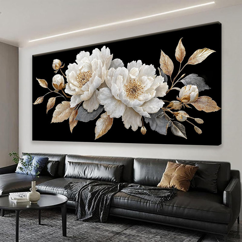 Modern Wall Art Decor Elegant White Flower Picture Artwork Home Wall Decor Canvas Wall Art For Living Room Bedroom Office Kitchen Ready To Hang 24X48 Inch Canvas Prints
