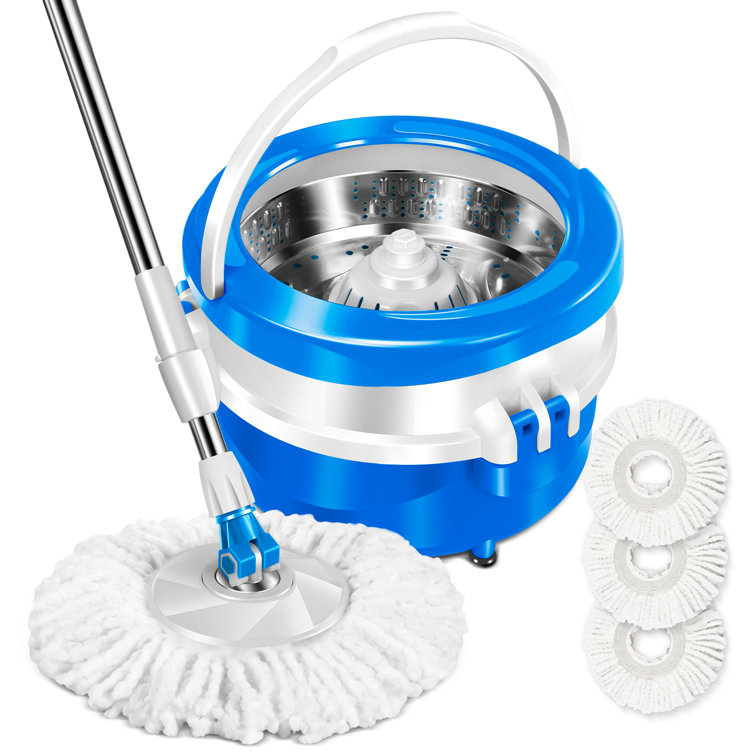 Spin Mop and Bucket, 360 Mop and Bucket with Wringer Set + 3 Mop Heads,  Stainless Steel Floor Spin Mop Bucket System for Floor Cleaning