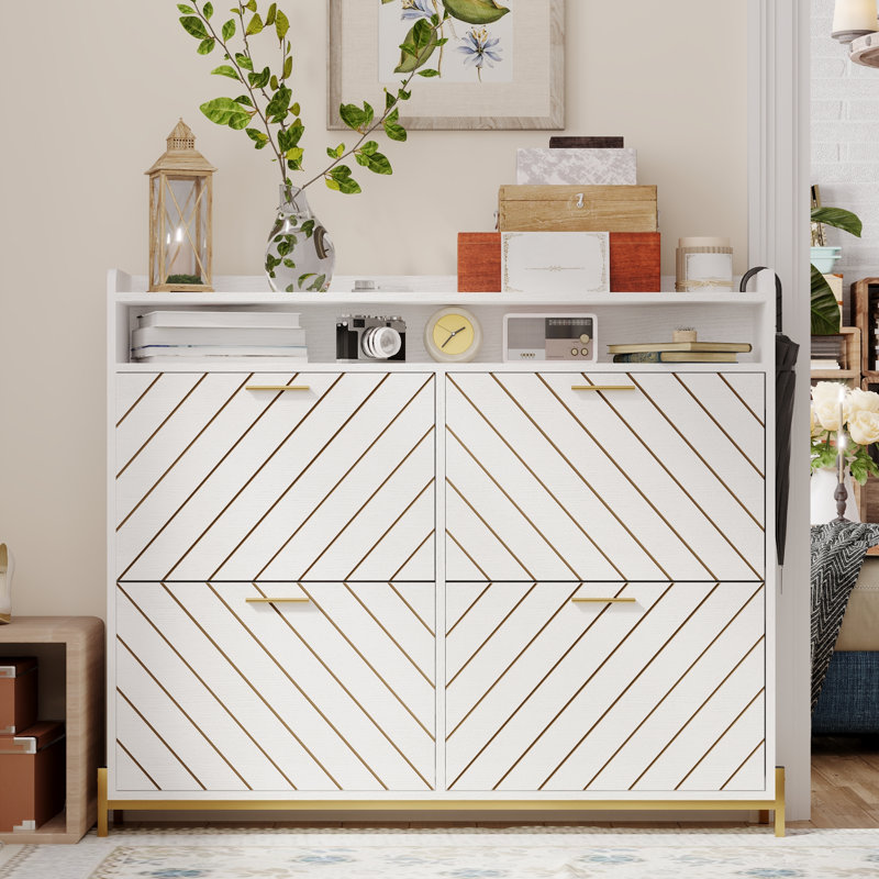 Space-saving White Mdf Shoe Cabinet Modern Rustic Design Entryway