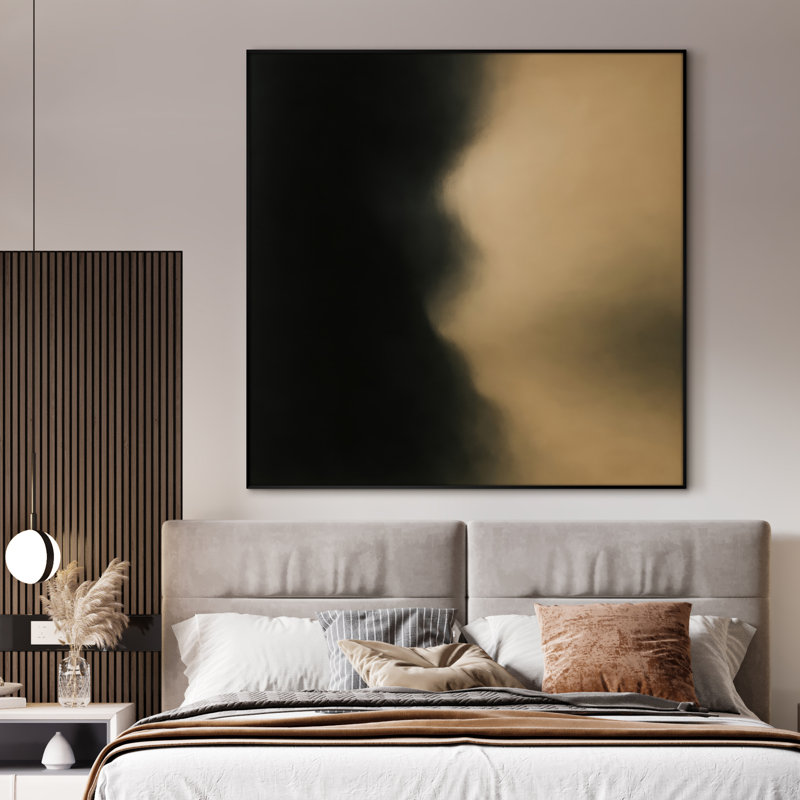 Très grand art mural imprimé sur tissu - Paysage abstrait neutre moderne pour la décoration d'œuvres d'art pour le salon ou la chambre à coucher - «Assemblage requis du cadre (cadre non fini)»