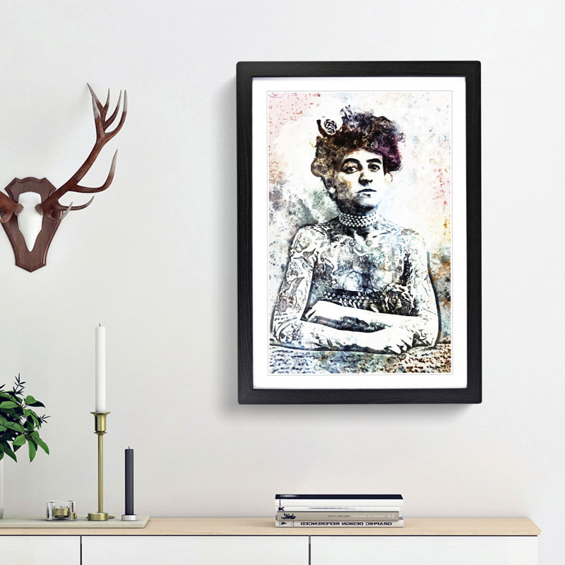 Tattooed Lady in Abstract - Picture Frame Graphic Art Print, 87cm H x 62cm W x 2cm D, Black Framed