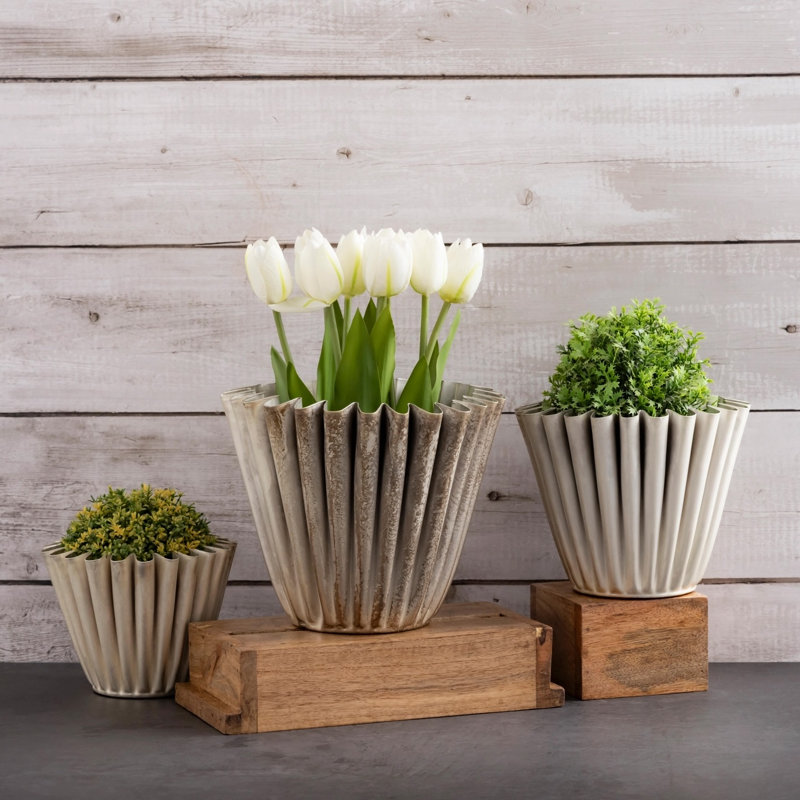 Silver Gold Crackle Finish Planters Set of 3
