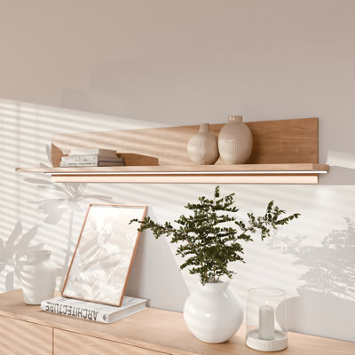 Chadwic Minimalistic wall mounted shelf for decorative display, engineered wood, 154 cm W x 25.6 cm H x 21.2 cm D