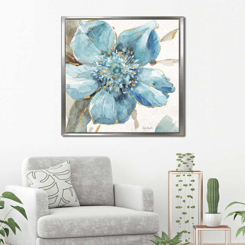 Indigold VI - reproduction sur toile tendue, H 24 po x l 24 po x P 1,5 po, Cadre flottant argent