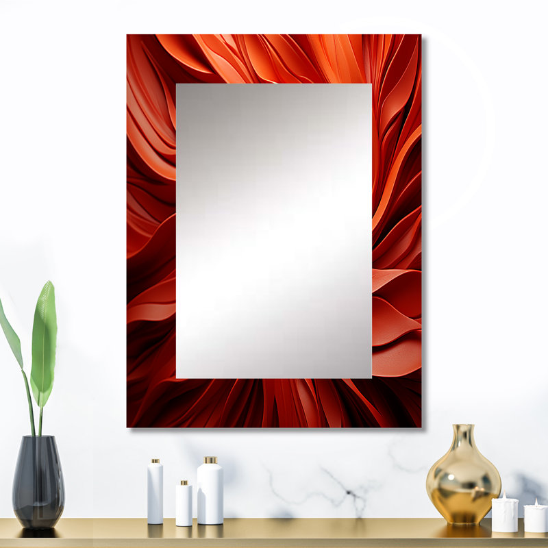 Red abstract spiral dreamscape I - Abstract Spirals Large Wall Mirror, Red Unique Mirror, Printed Metal Art, 32" x 24"