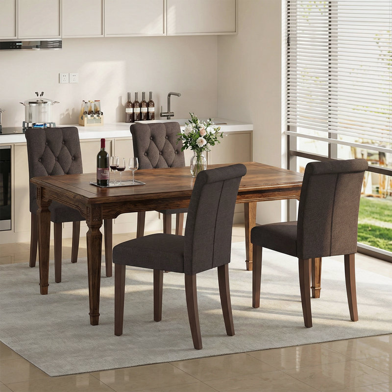 Dining Chairs Set Of 4, Button-tufted Upholstered Fabric Chairs With Solid Wood Legs, Modern Armless Side Chairs For Dining Room & Kitchen(brown)﻿