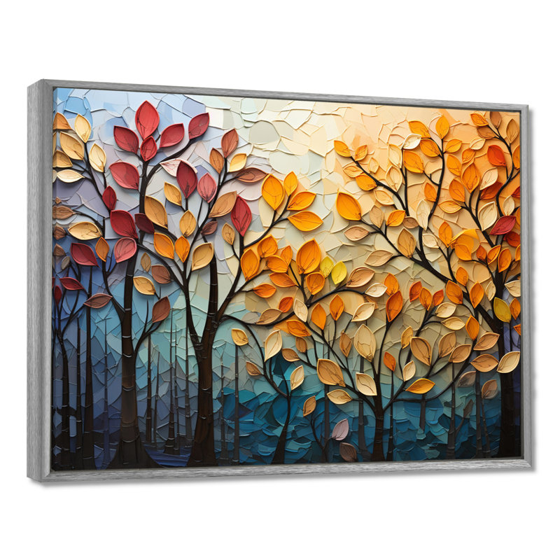 Leaves Autumnal Symphony Patchwork I - Décoration murale feuilles, H 34 po x l 44 po, Reproduction avec cadre flottant