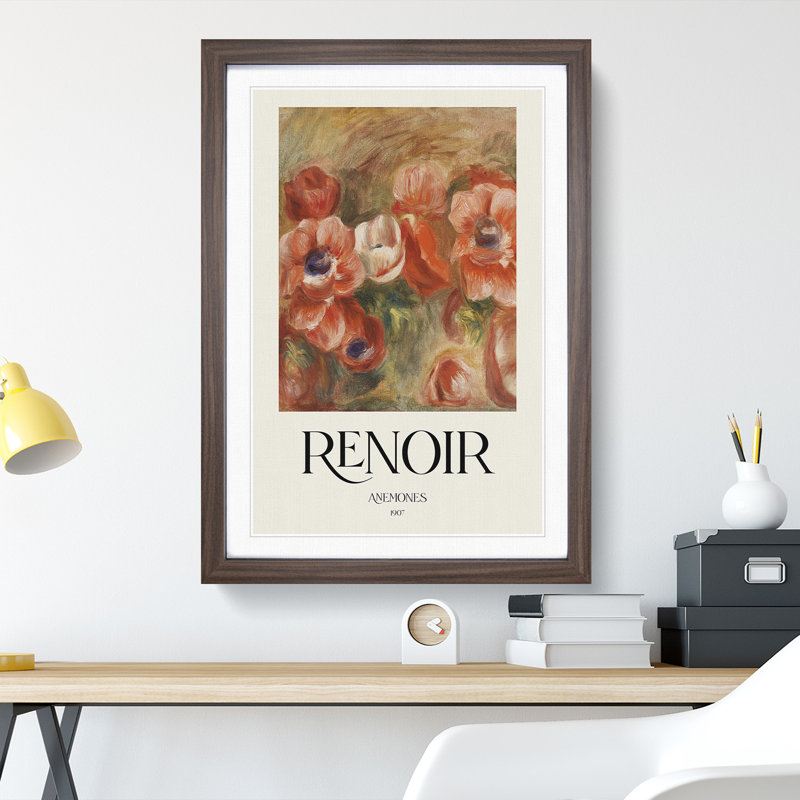 Anemones by Pierre-Auguste Renoir - Picture Frame Painting, Walnut Framed, 36cm H x 27cm W x 2cm D