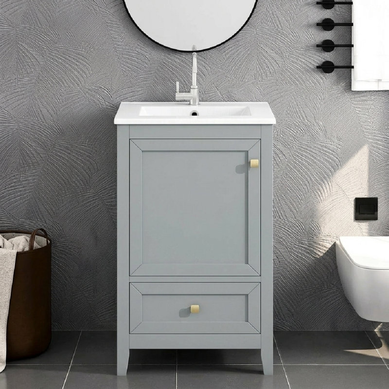 Bathroom Vanity With Sink,bathroom Cabinet With Door,storage Rack And A Drawer, Gray/White