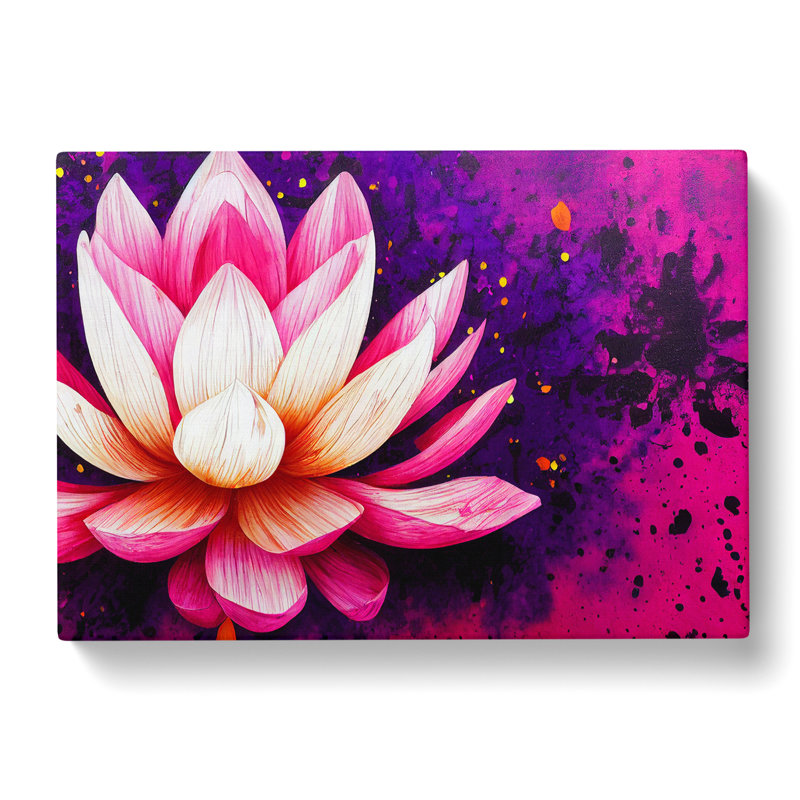 Lotus Flower Paint Splatter (3) - Wrapped Canvas Painting, 35cm H x 50cm W x 3cm D
