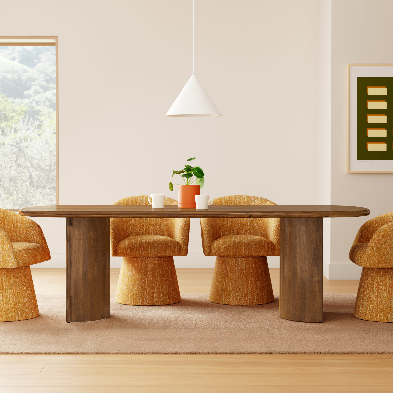 Haiden 94'' Double Pedestal Dining Table, Sandy Acacia, 30" H x 94" W x 42" D