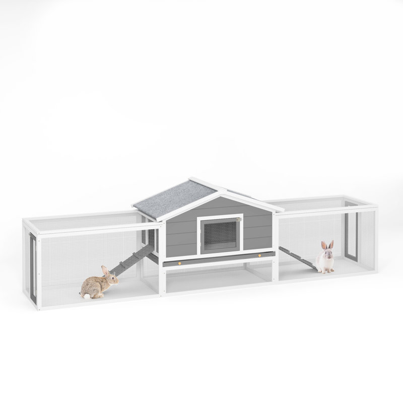 Maison pour lapins à 2 étages avec zone de couloir, portes verrouillables et toit imperméable - à utiliser pour les portes de cages extérieures