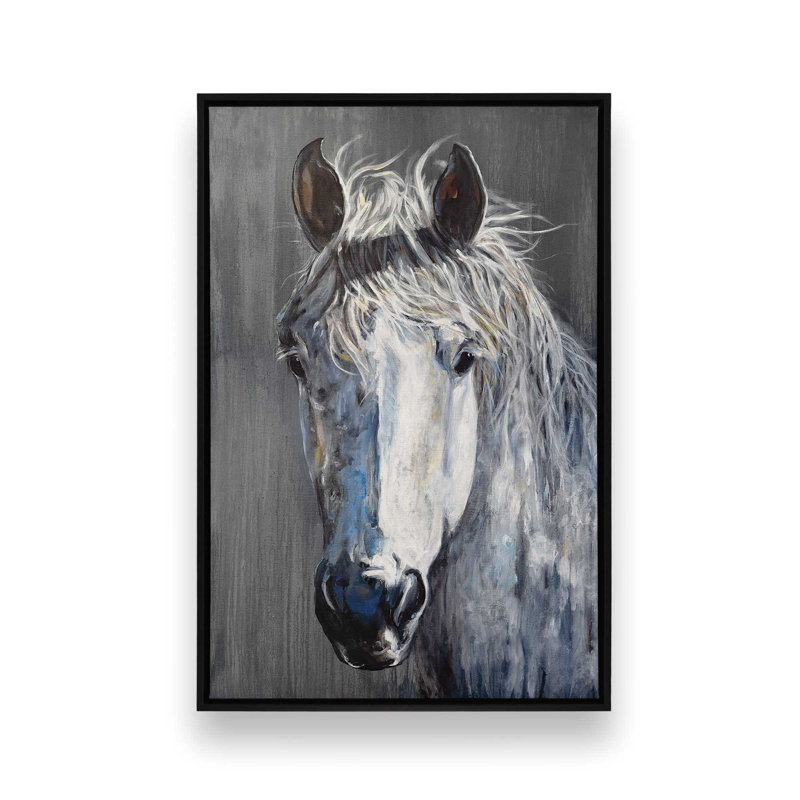 Équitation sur toile grise, H 36,75 po x l 24,75 po x P 1,75 po, Cadre flottant noir satiné