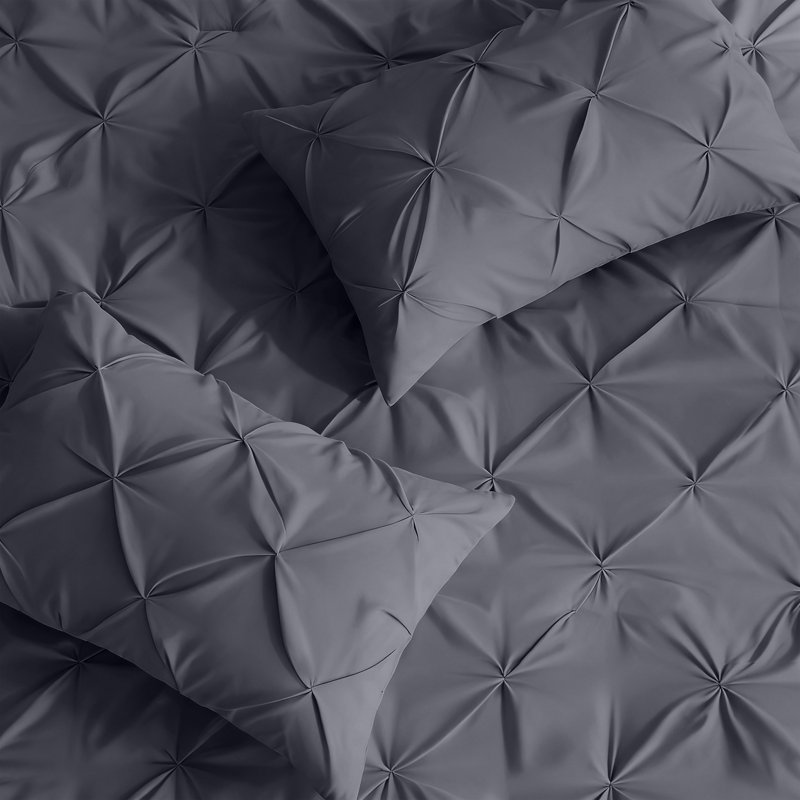 Luxurious Microfiber Pintuck Duvet Cover Set – Soft, Breathable & Wrinkle-Resistant Bedding for All-Season Comfort, Grey