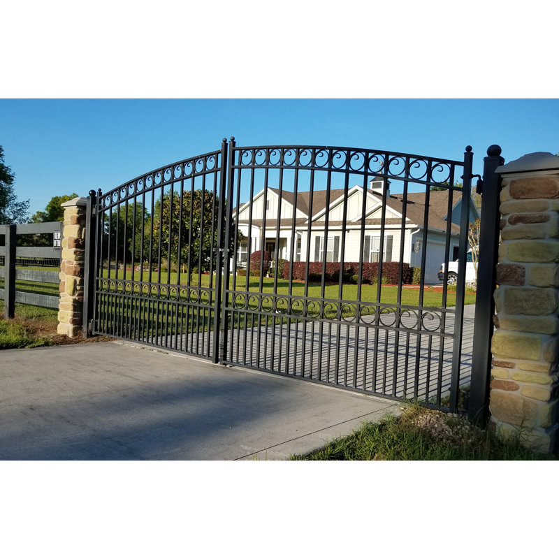 Paris Style Black Steel Dual Swing Driveway Gate with Automated Opener Kit