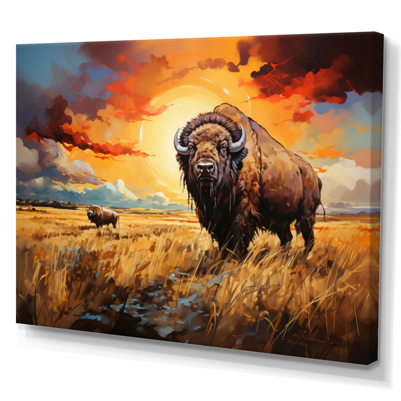 "Native American Art Bison Prairies II", reproduction d'art sur toile, H 12 po x l 20 po x P 1 po, Toile tendue
