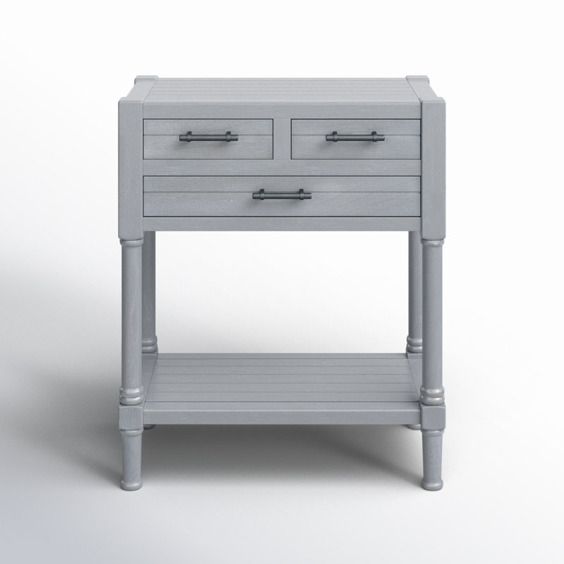Gray Pine and Steel Console Table with Storage