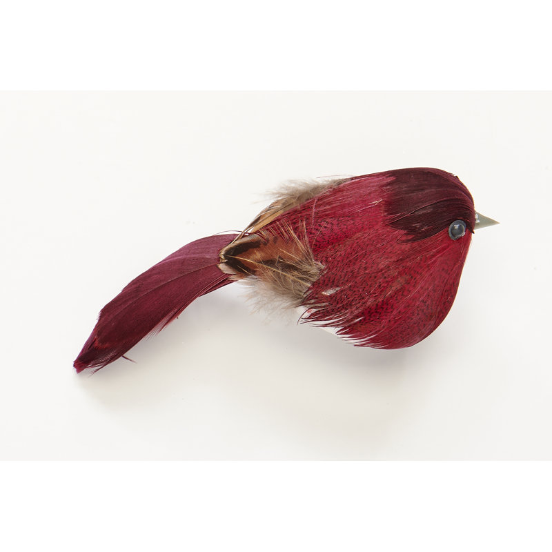5" Feathered Red Bird with Metal Clip, Set of 6