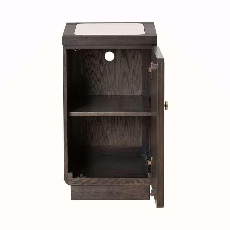Table d'appoint 1 pièce de style transitionnel avec dessus en pierre de quartz, poignée dorée et port USB, salon noyer foncé