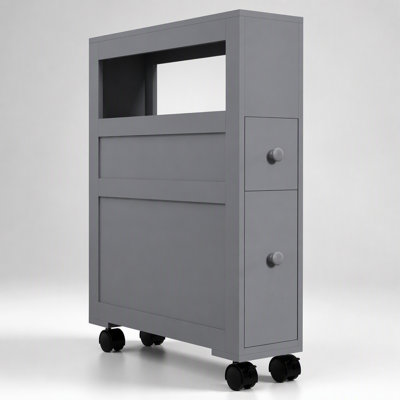 Meuble de rangement latéral étroit à roulettes pour salle de bain, avec étagères et tiroirs, gris, design gain de place pour les petites salles de bain