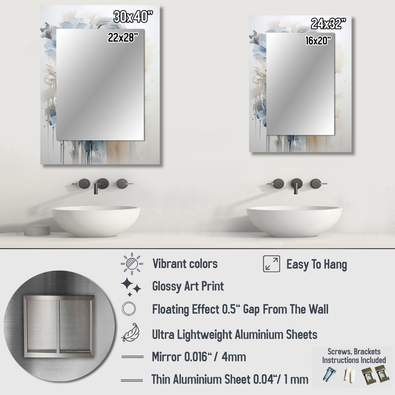 «Blue White Woman Portrait - Still Lifes», miroir mural, art moderne imprimé, 32 po x 24 po