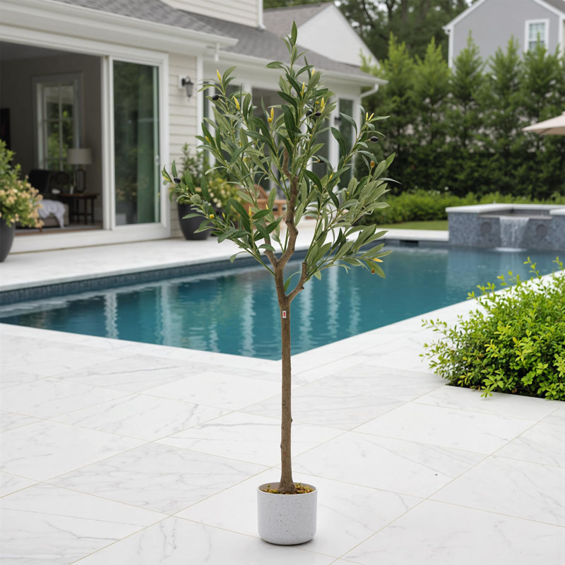 Arbre artificiel 4 pi en pot blanc - Faux arbre en pot avec 14 fruits réalistes et feuilles réalistes pour la maison et le bureau