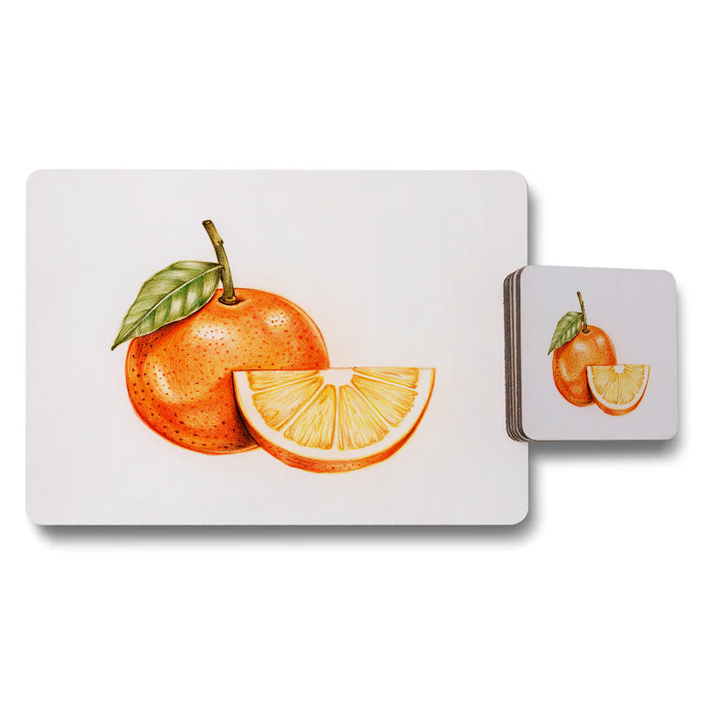 Orange Citrus Placemats And Coaster Set With Fruit Illustration