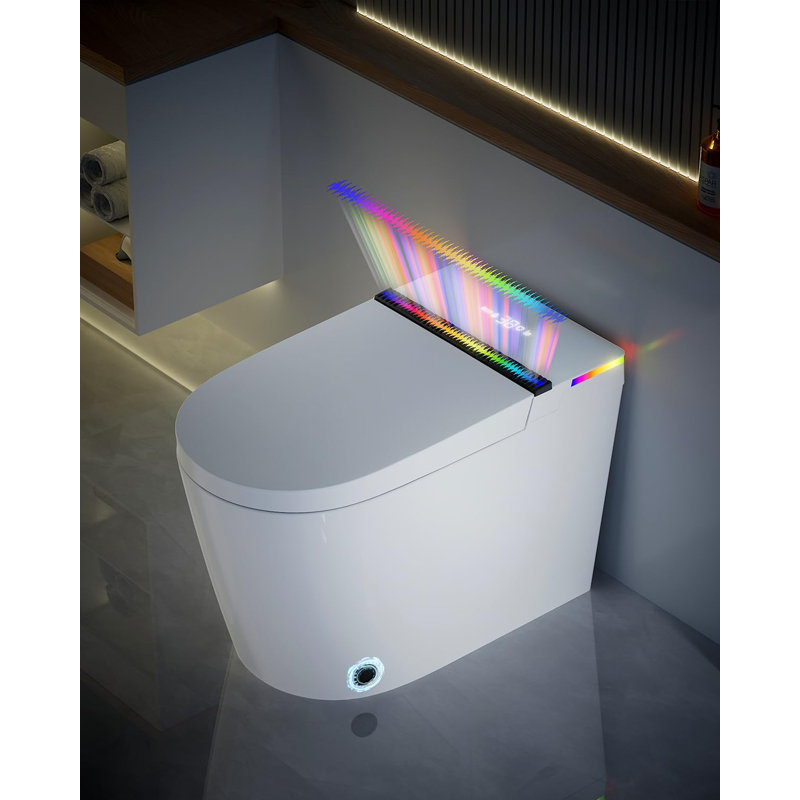 Yingze Smart Toilet,Modern Smart Toilet With Bidet Built In With Foot Sensor,Tankless Toilets Auto Open/Close Lid With Dryer,ADA Comfort Height Heat Seat,Instant Warm Water,Power Outage And Flush