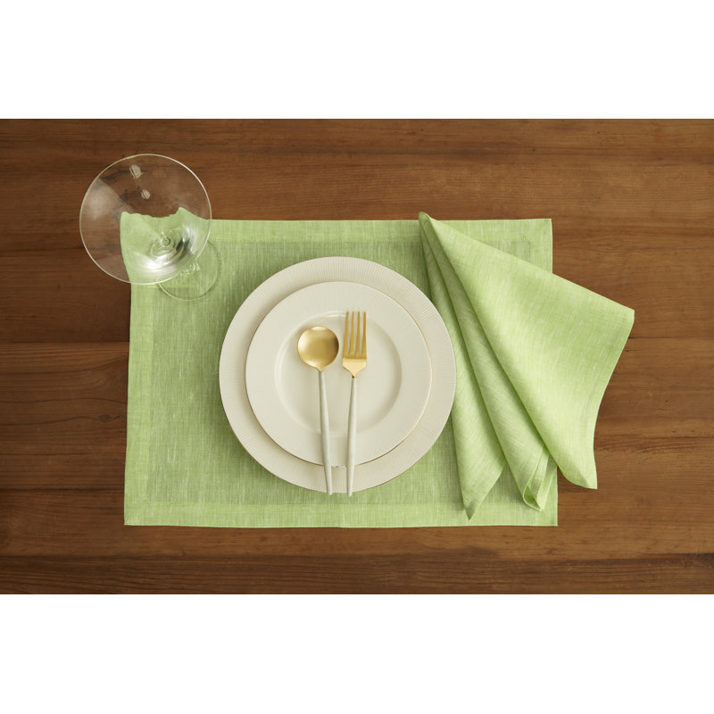 100% Pure Linen Dinner Napkins - Athena, Chambray Lime Green