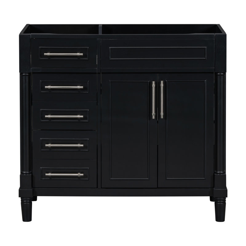 Rangement de salle de bain de style moderne de 36 po - Combinaison de bois massif et armoire à poignées argentées