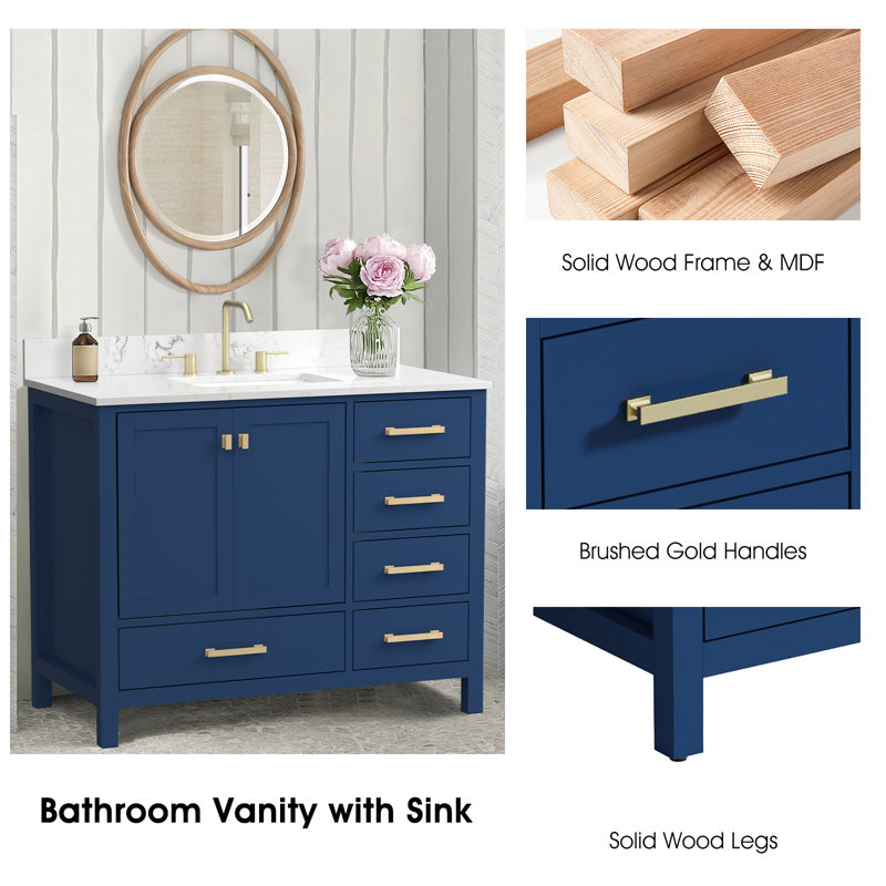 Meuble-lavabo 42 po avec lavabo simple Stemple, Bleu, Doré