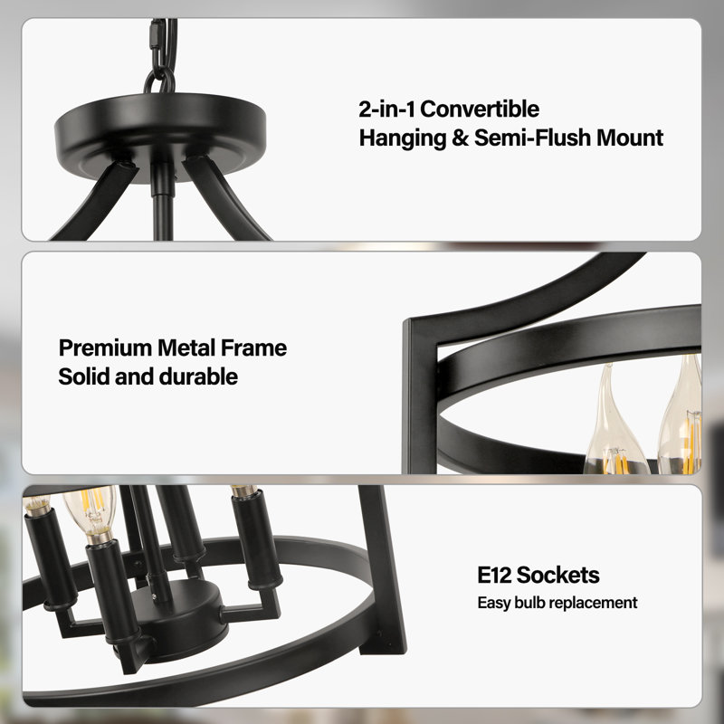 Aonesty 4-Light Lantern Chandelier, Matte Black