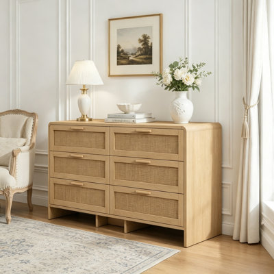 Armoire d'angle en rotin de coin avec 6 tiroirs