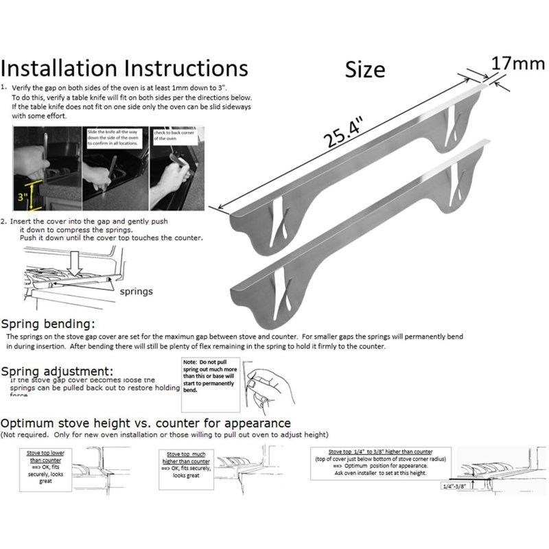 Stove Gap Covers - 25.4", 316 Stainless Steel | Oven Side Gap Filler | Range Trim Kit | Guard Between Stove Top & Counter